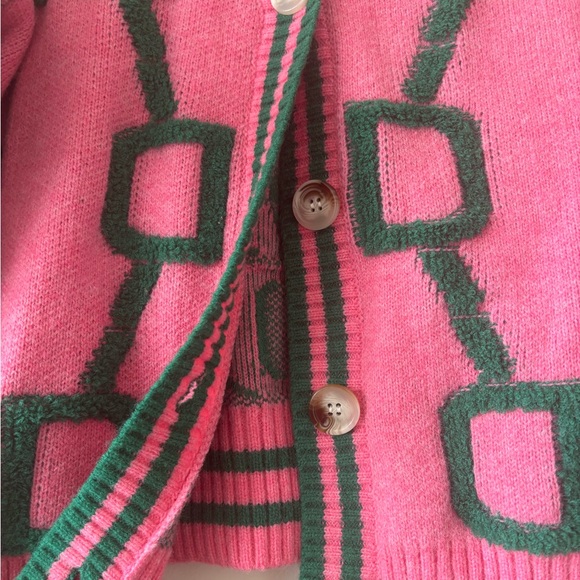 Never Been Worn! 🩷💚 Miracle Pink & Green Geometric Button-Up Cardigan - Picture 3 of 4